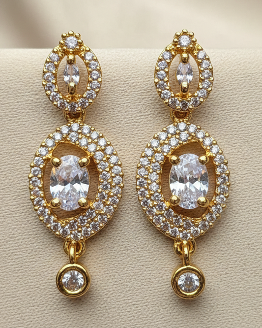 Beautiful White Stones Gold Plated Earrings For Women