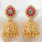 Fantastic Gold Plated With Dark Pink And Green Stones Earrings For Women Near Me