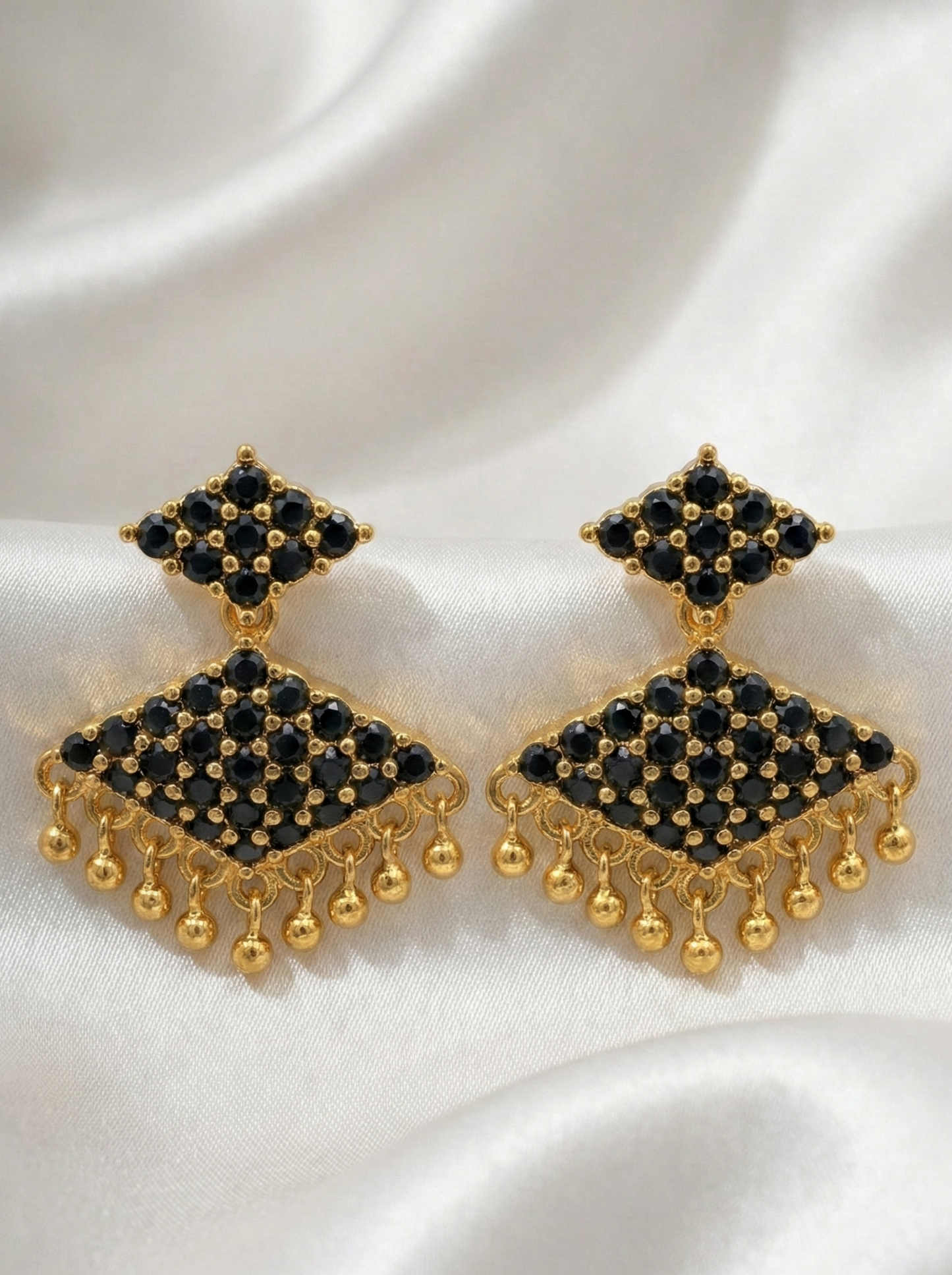 Adorable Black Stones Gold Plated Earrings For Women