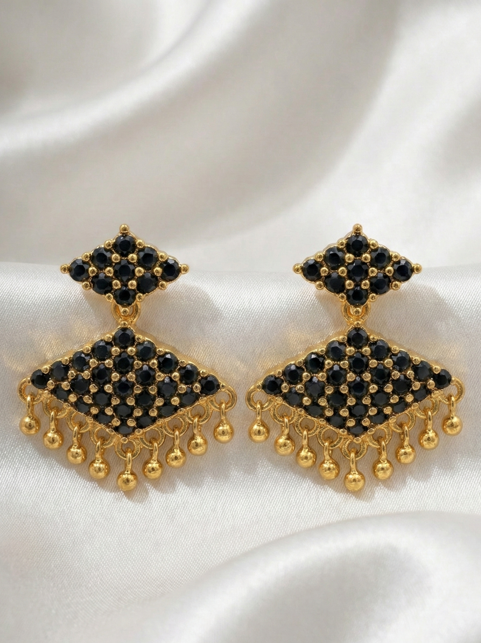 Adorable Black Stones Gold Plated Earrings For Women