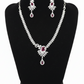 Alluring White And Red Color Stones American Diamond Necklace With Earrings