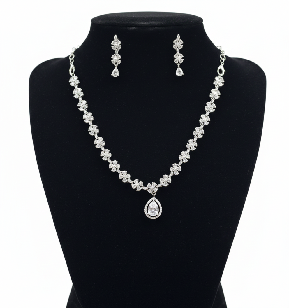 Elegant American Diamond White Color Stones Necklace And Earrings Set