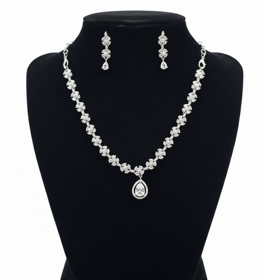 Elegant American Diamond White Color Stones Necklace And Earrings Set