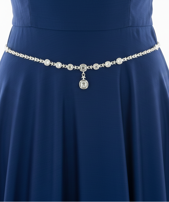 American Diamond Emerald Shape White Color Stones Hip Chain Near Me