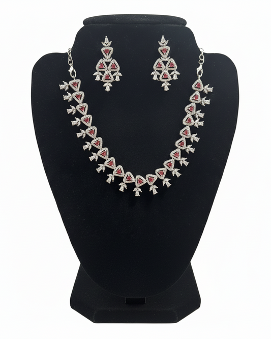 Stunning Pink and White Color Stones American Diamond Necklace With Earrings Set