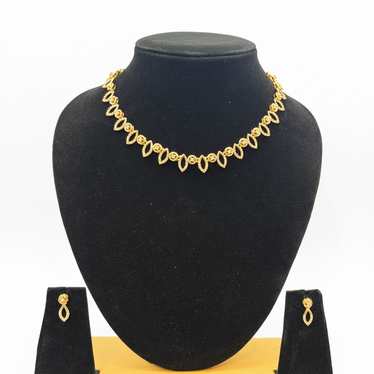 Stunning White Stones Gold Plated Necklace With Earrings Set For Women 