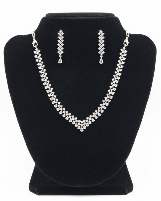 Pretty White Color Stones With Emerald American Diamond Necklace With Earrings