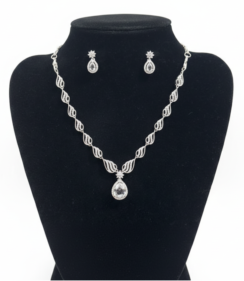 Beautiful American Diamond White Color Stones Necklace And Earrings Set