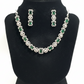 Fabulous Green Stone Embedded American Diamond Necklace With Earings Set