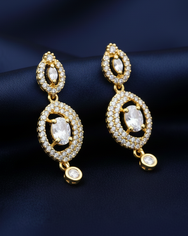 White Stones Gold Plated Earrings Near Me