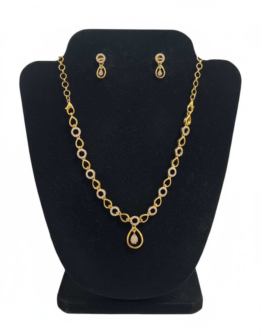 White Stones And Gold Plated Necklace With Earrings Set For Women