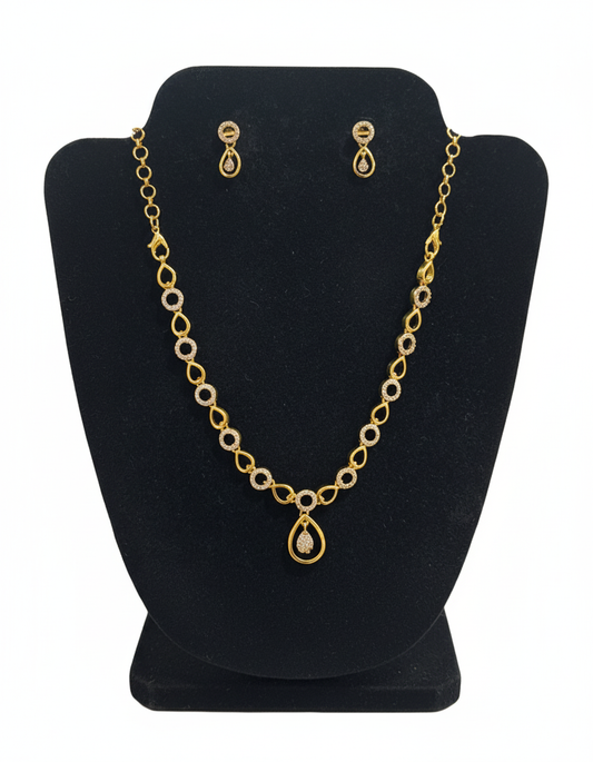 White Stones And Gold Plated Necklace With Earrings Set For Women