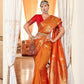 Attractive Orange Color Silk Copper Weaving Saree For Women