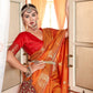 Attractive Orange Color Silk Copper Weaving Saree For Women Near Me