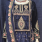 Attractive Dark Blue Velvet With Embroidery Work Salwar Suits With Dupatta For Women