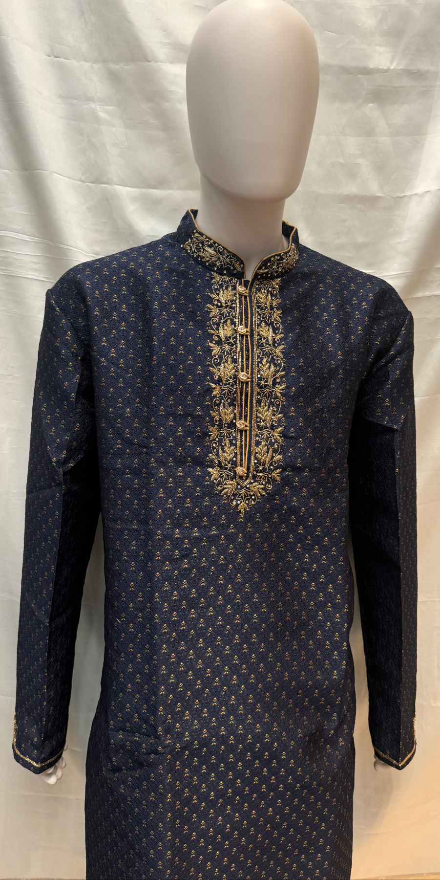 Alluring Blue Color Brocade With Pure Zardozi Hand Work Kurta And Pajama Pants For Men