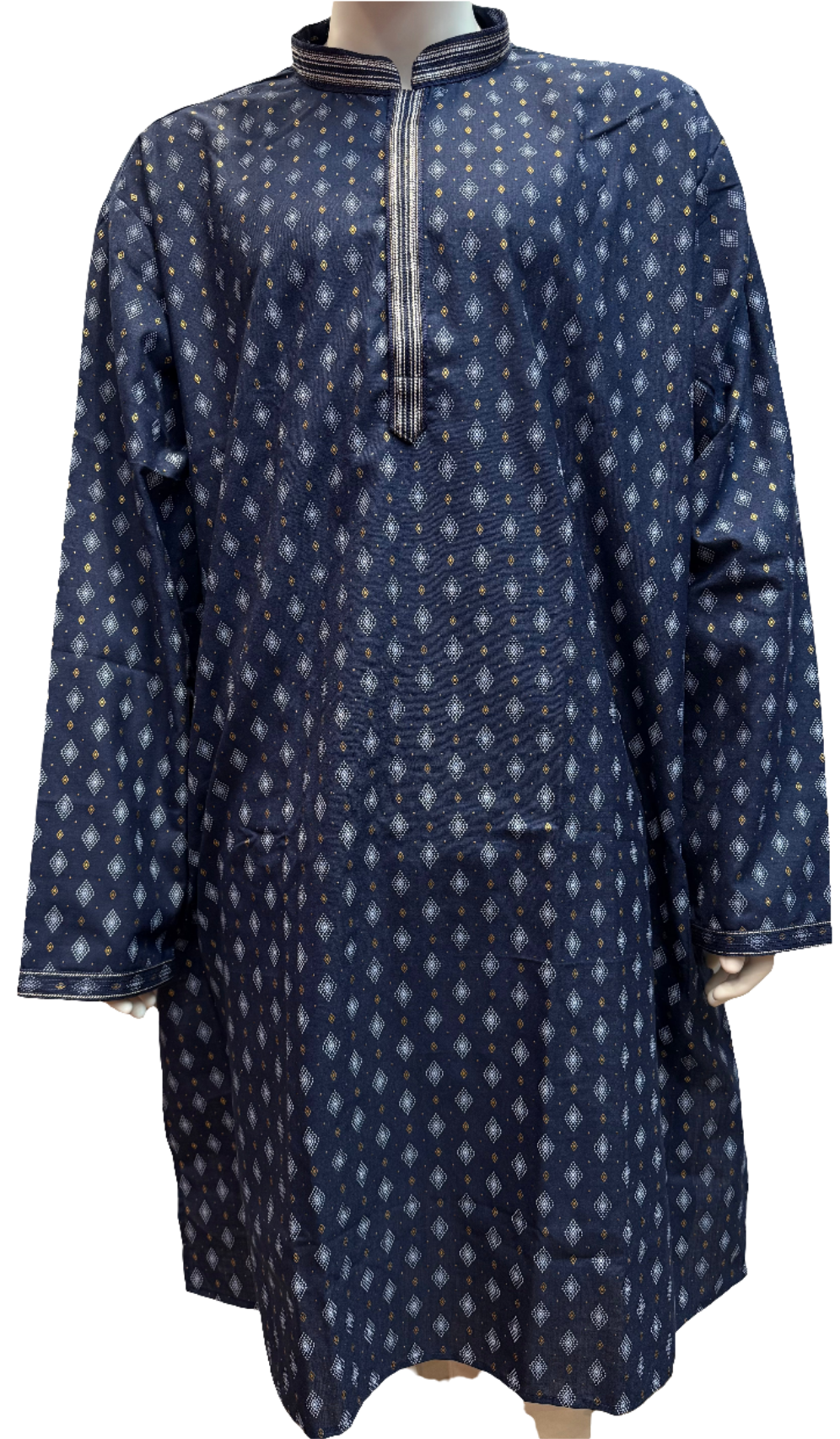 Beautiful Blue Color Cotton Kurta Set With White And Golden Design