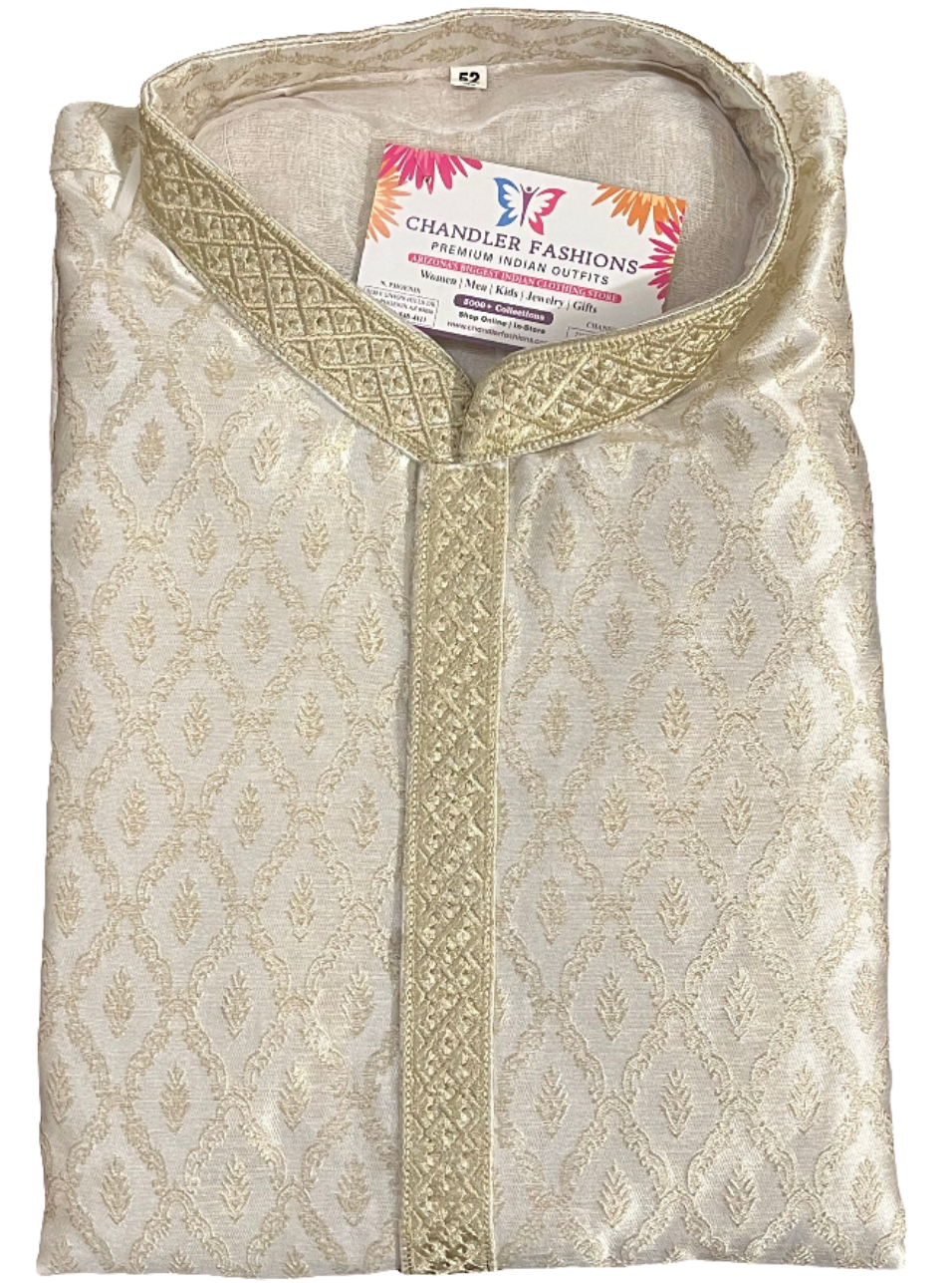 Dazzling Cream Color Full Sleeve Embroidery Work Kurta Pajama Set For Men