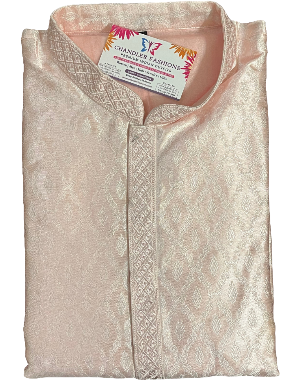 Elegant Light Pink Color Full Sleeve Embroidery Work Kurta Pajama Set For Men