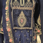 Attractive Dark Blue Velvet With Embroidery Work Salwar Suits With Dupatta For Women