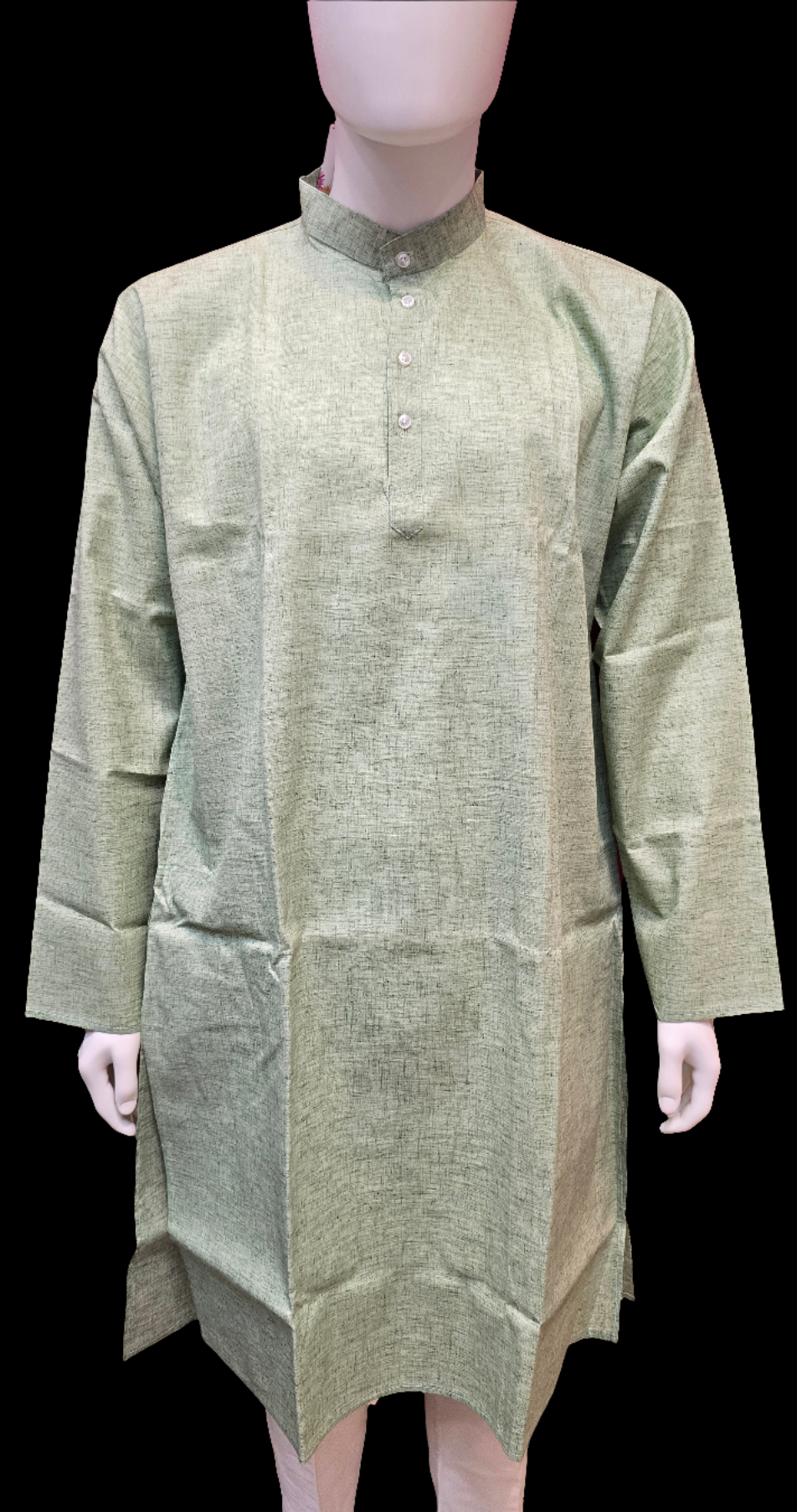 Elegant Light Green Color Cotton Men's Kurta With Pajama Pant