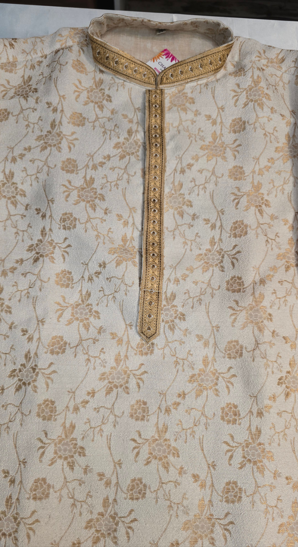 Beautiful Ivory Colored Brocade With Lining Embroidery Work Kurta Pajama Pant For Men