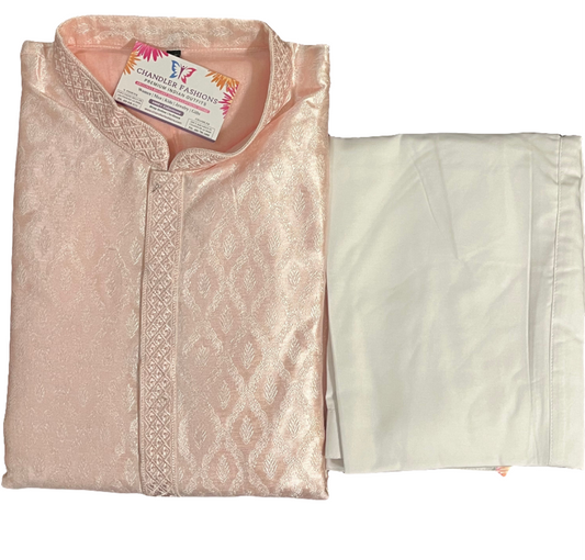 Elegant Light Pink Color Full Sleeve Embroidery Work Kurta Pajama Set For Men