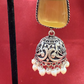 Beautiful Oxidized Yellow Stone Jhumka With White Color Bead Hangings