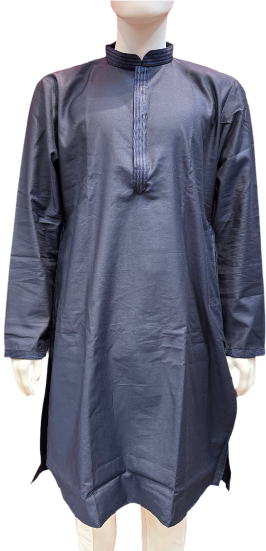 Charming Navy Blue Colored Armani Silk Kurta Pajama Sets For Men