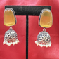 Beautiful Oxidized Yellow Stone Jhumka With White Color Bead Hangings