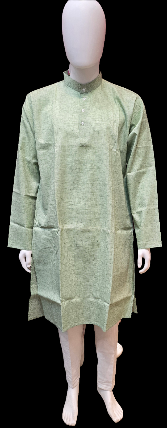 Elegant Light Green Color Cotton Men's Kurta With Pajama Pant