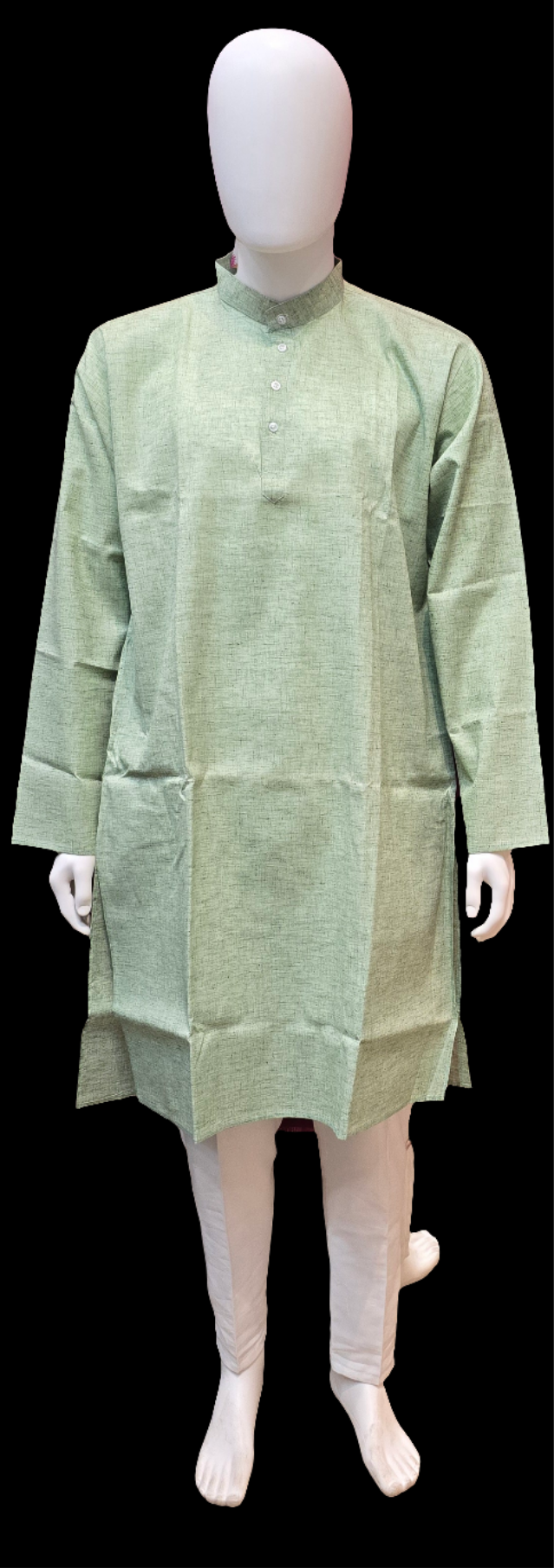 Elegant Light Green Color Cotton Men's Kurta With Pajama Pant