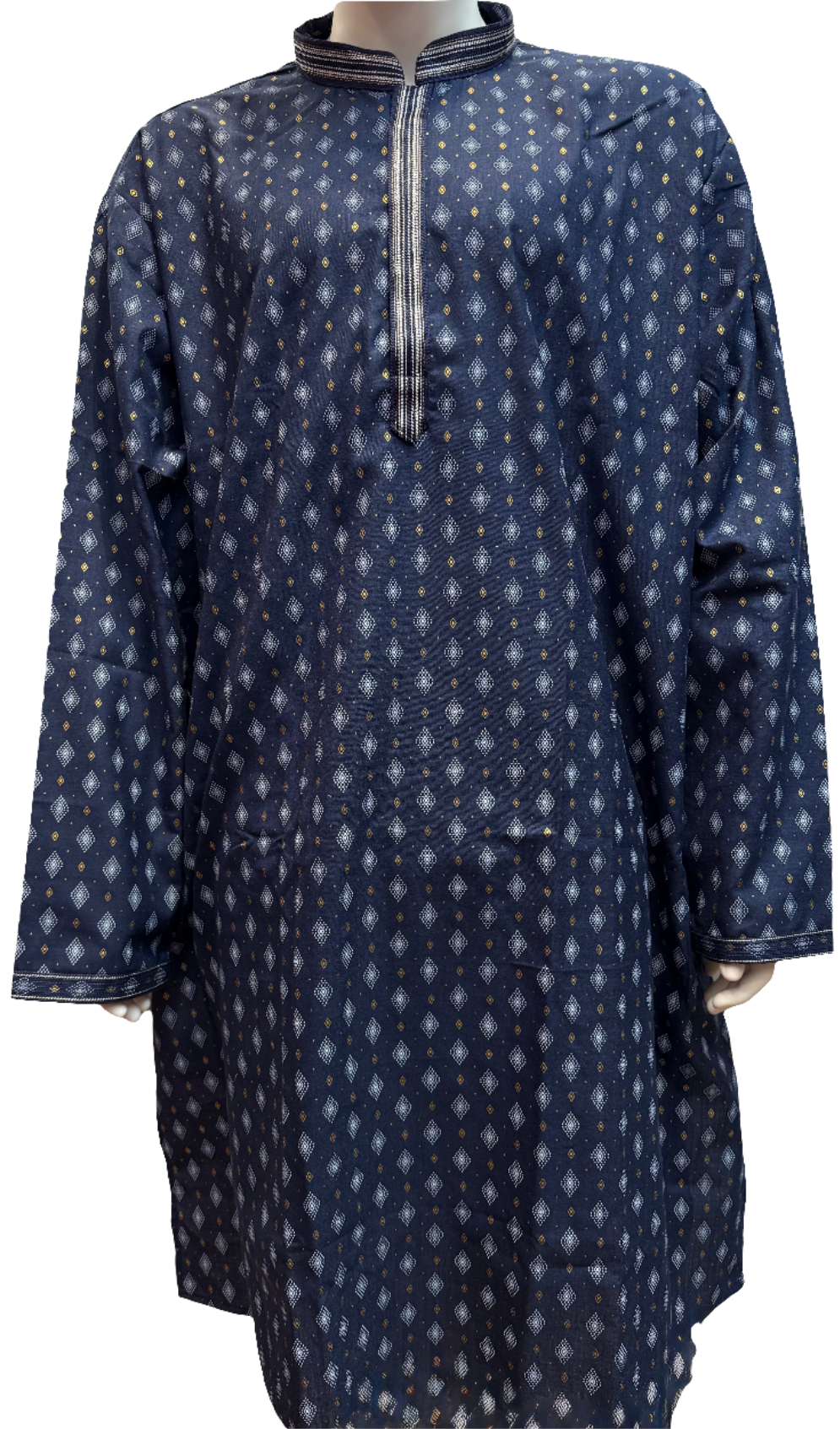 Beautiful Blue Color Cotton Kurta Set With White And Golden Design