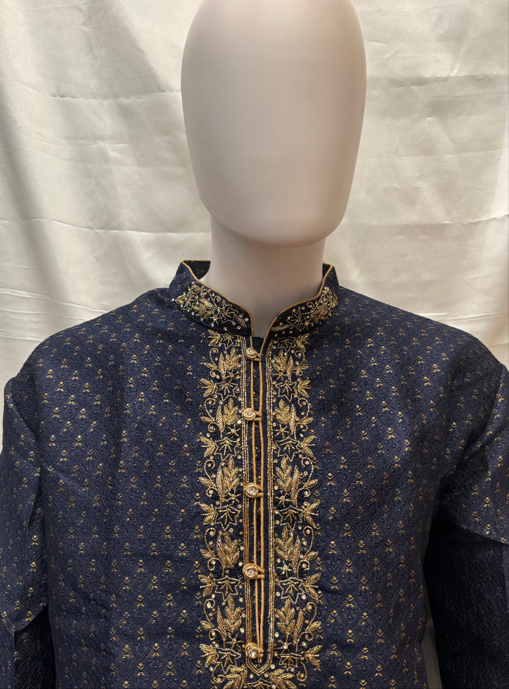 Alluring Blue Color Brocade With Pure Zardozi Hand Work Kurta And Pajama Pants For Men