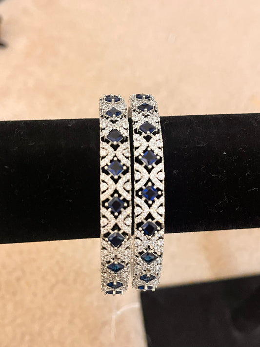 Gorgeous Blue Color American Diamonds Bangles