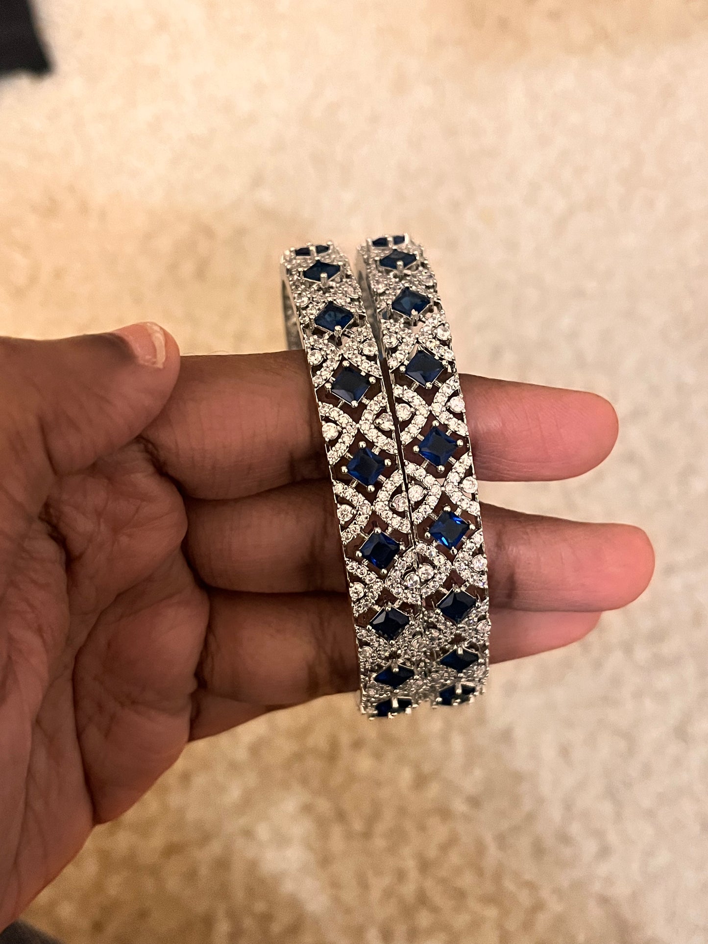 Gorgeous Blue Color American Diamonds Bangles