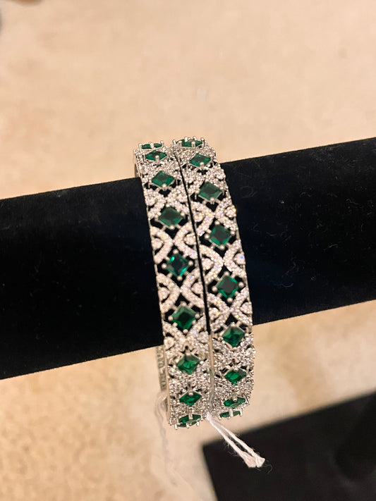 Gorgeous Green Color American Diamond Bangles