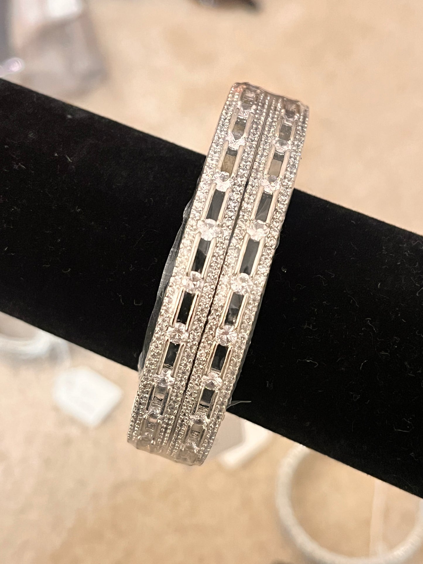 Gorgeous White Color American Diamond Silver Plated Bangles