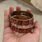 Beautiful Maroon Color Stone Design Glass Bangles For Women