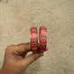 Beautiful Dark Pink Color Stone Design Glass Bangles For Women