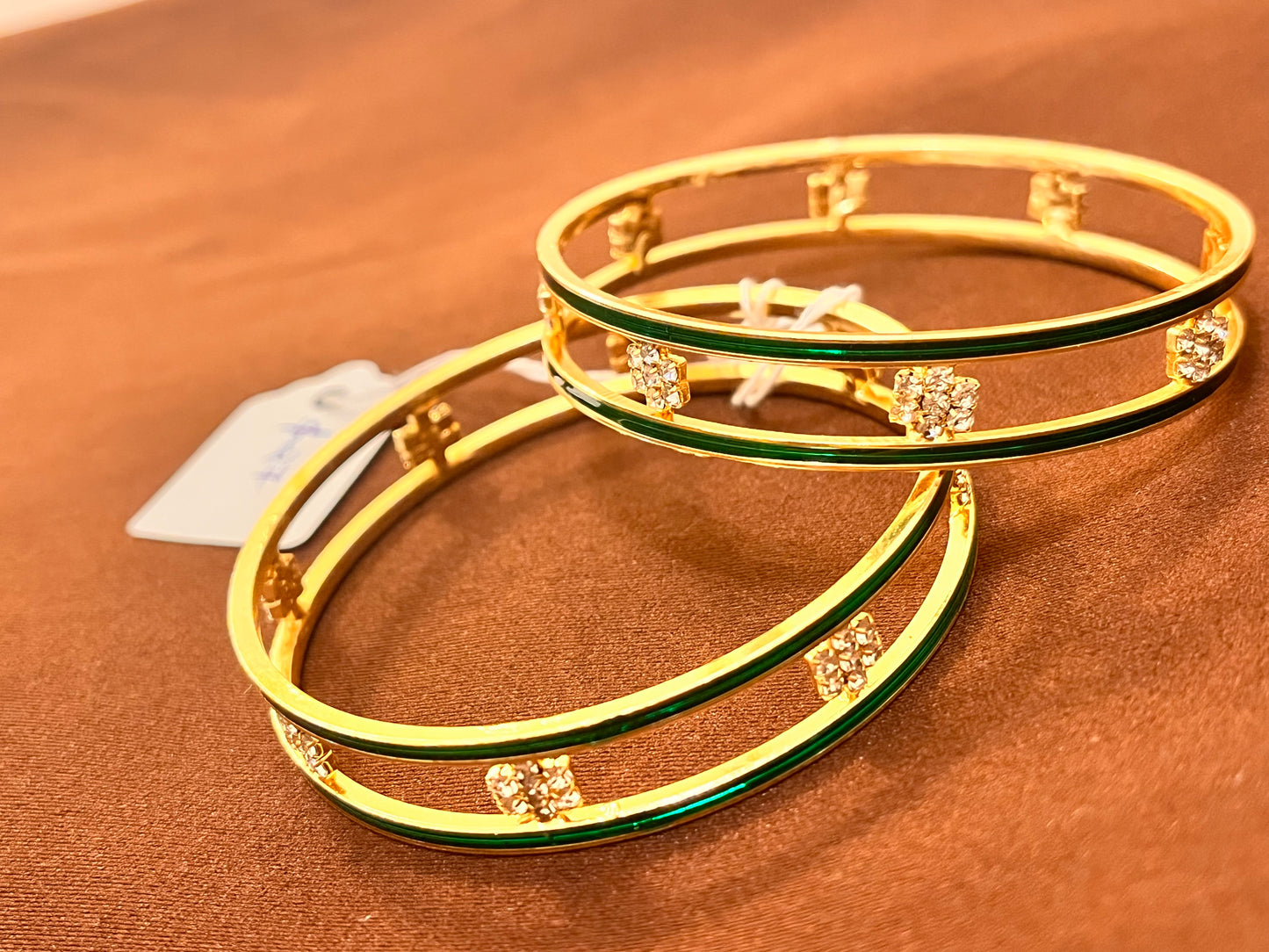 Stunning Gold Plated Green Enamel Designer Bangles Set