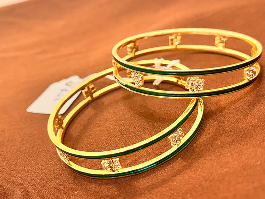 Stunning Gold Plated Green Enamel Designer Bangles Set