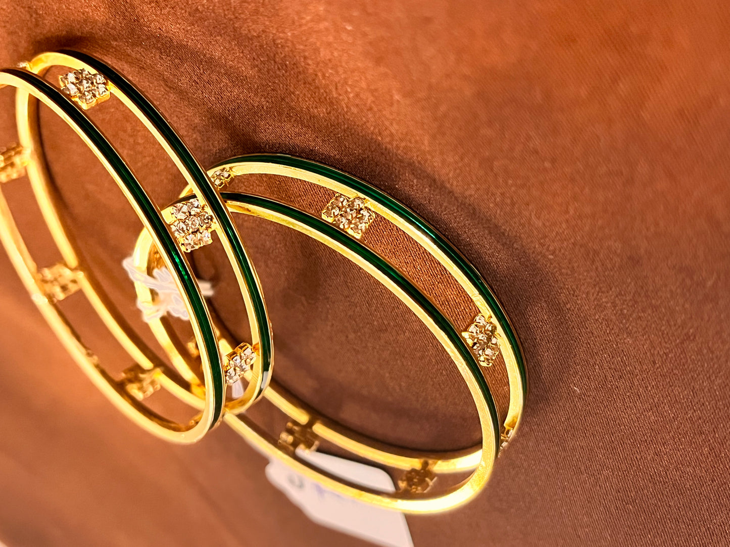 Stunning Gold Plated Green Enamel Designer Bangles Set