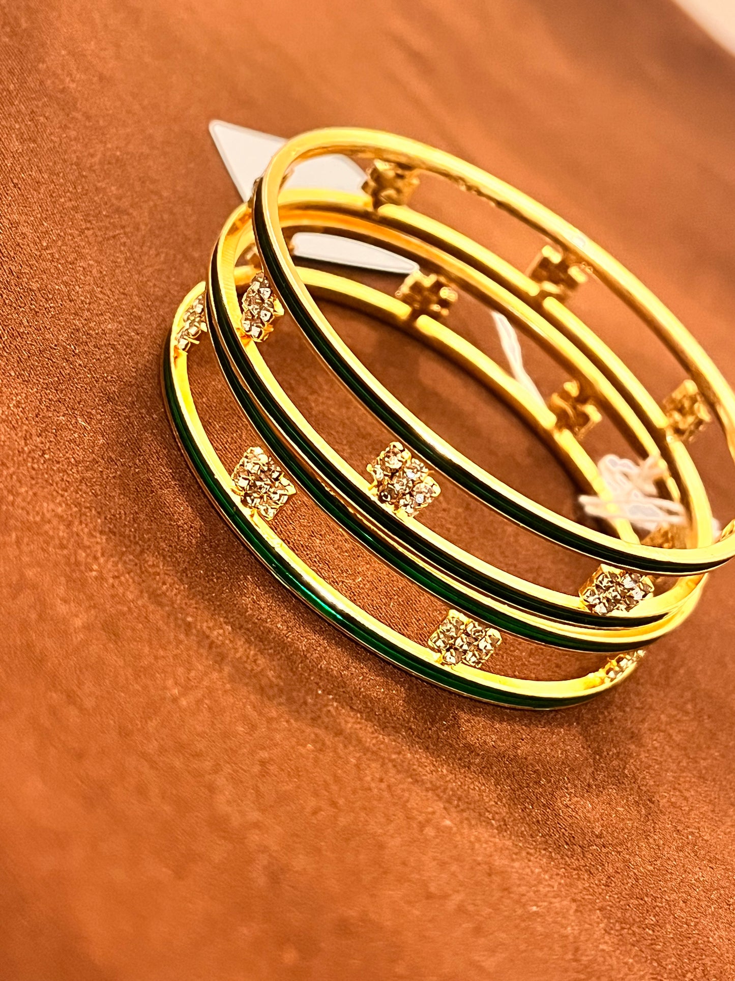 Stunning Gold Plated Green Enamel Designer Bangles Set