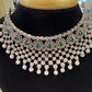 Attractive American Diamond Green, White Stoned And Pearls Necklace With Earrings