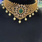 Charming American Diamond Gold Plated Green Stoned Design Necklace With Earrings