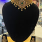 Charming American Diamond Gold Plated Green Stoned Design Necklace With Earrings