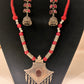 Elegant Red Color Oxidized Stone Necklace Set With Earrings