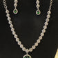 Alluring American Diamond Green Stoned Necklace With Earrings