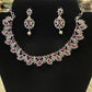 Attractive American Diamond Pink Stone Necklace With Earrings